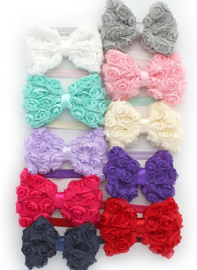 My Lello 2 Pack Infant Baby Mixed Colors Fabric Rose Bow Headbands