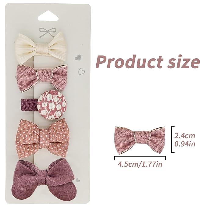 Baby Hair Clips for Girls - Soft Fabric Covered Duckbill Toddler Hair Clips with Bows & Round Design, Gentle Non-Slip Hair Accessories for Toddlers(5 Pcs)