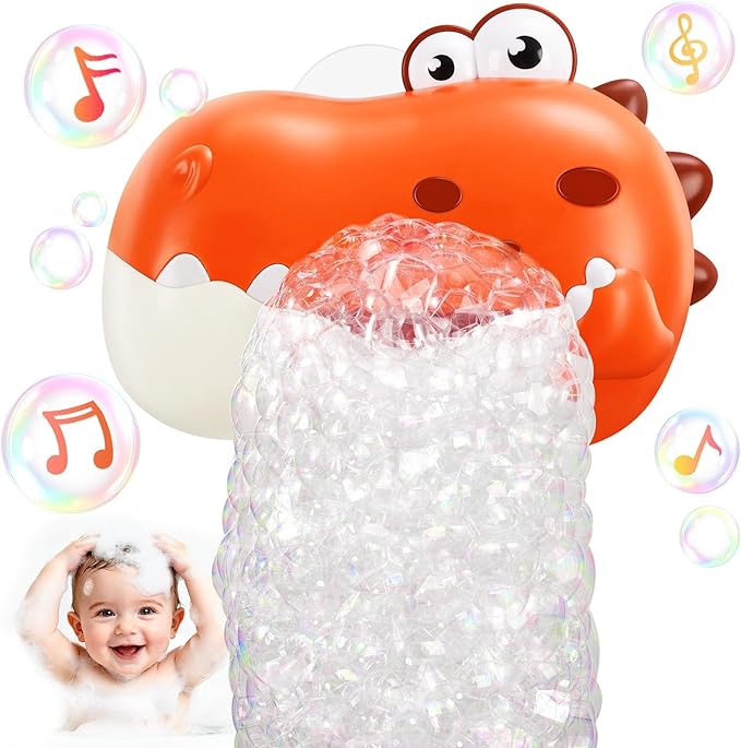 Baby Bath Toys, Rechargeable Dinosaur Bath Bubble Machine with Music, Bathtime Bathtub Toys for Toddlers Birthday Easter Gifts, Bubble Maker Toys for Kids Ages 1-3 4-8 Baby Gifts (Red)