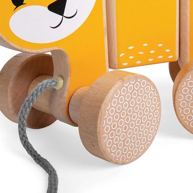 Bigjigs Toys FSC® Certified Fox Pull Along Toy - Eco-Friendly Wooden Fox with Grey Pull Cord, Quality Pull Along Toys for 1 Year Olds, Wooden Baby Toys with Non-Toxic Paints & Lacquers