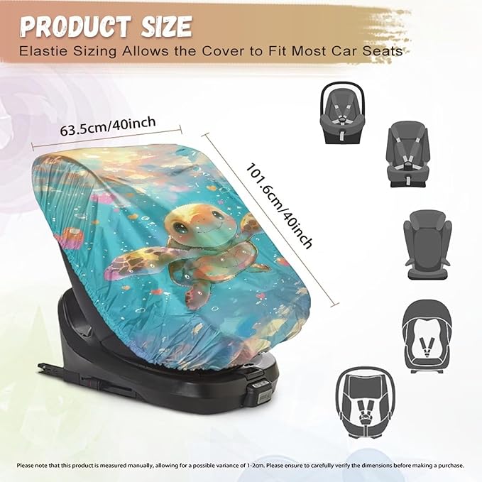 XYZCANDO Turtle Print Infant Car Seat Protector Fashion Car Seat Covers for Babies Easy to Install Baby Car Seat Sun Shade Cover Waterproof Baby Car Seat Cover for Summer Gift for Holiday