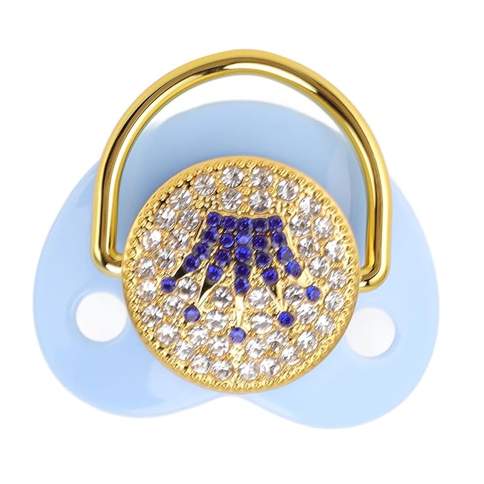 Baby Pacifier Symmetrical One Piece Design Nipple Shape Helps Promote Oral Development Ultra Light Soft Bling Silicone Newborn Pacifier for 6 to 18 Months Infant (Blue)