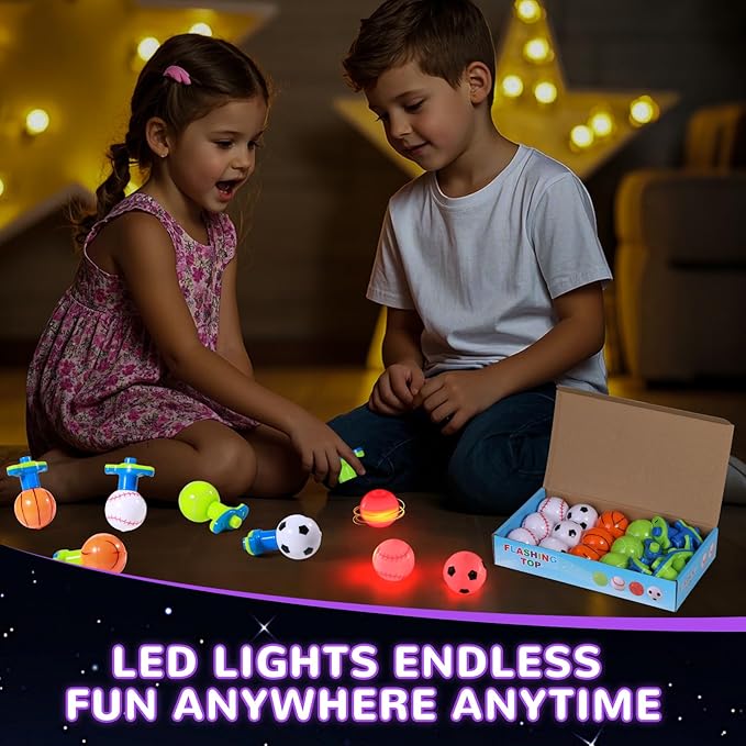 SCIONE 12Pcs LED Light Up Spinning Tops for Kids, Glow in The Dark Party Supplies, Easter Basket Stuffers, Birthday Party Favor Bulk Toys, Treasure Box Toys for Classroom Prize