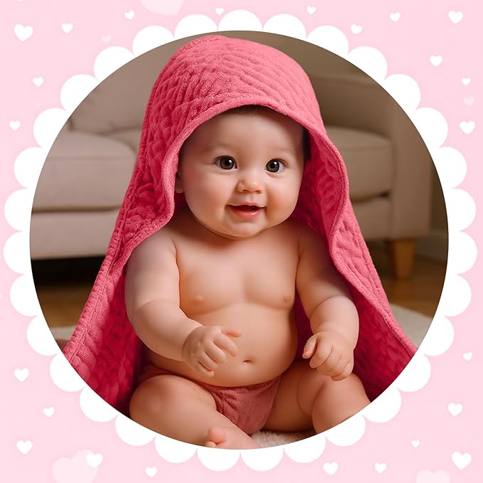 Peryiter 4 Pcs Muslin Hooded Baby Towels 32 x 32 Inch Cotton Newborn Bath Essentials Muslin Infant Blankets Absorbent Registry Gifts for Girl Boy Kids Baby Shower (Rainbow Colors)