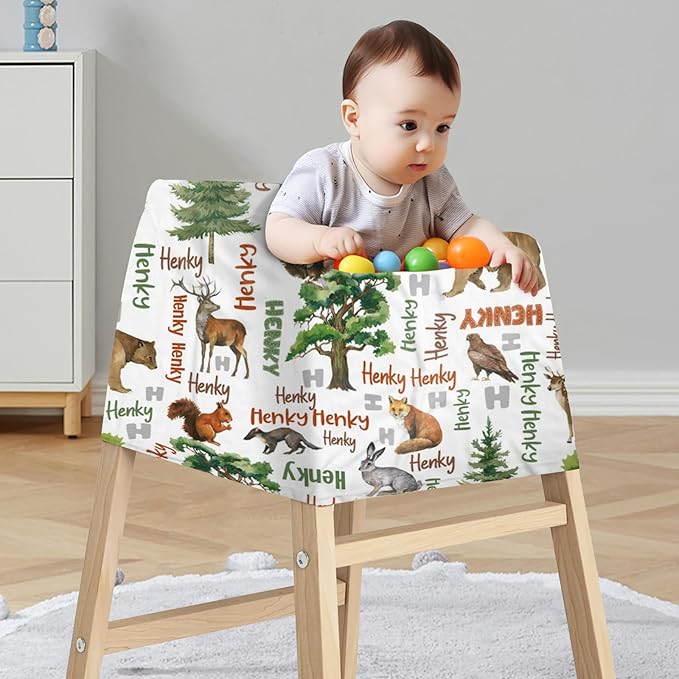 Personalized Baby Car Seat Cover Stroller Canopy: Custom Name Newborn Baby Boy Girl Elastic Animals Nursing Cover for Moms First Birthday Gift Forest Bear Fox(one Size)