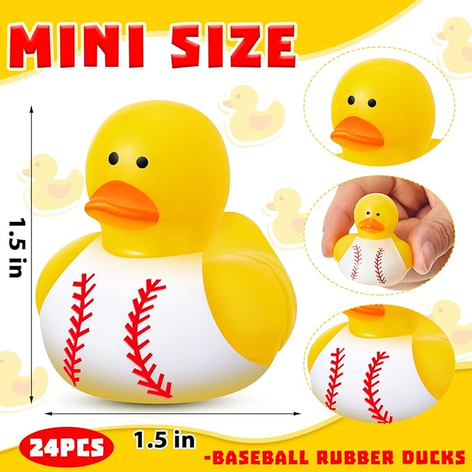 Deekin Rubber Ducks 2 Inch Bulk Sport Party Favors for Team Events Decorations Birthday Party Supplies Club Player Gift(24 Pcs,Baseball White)