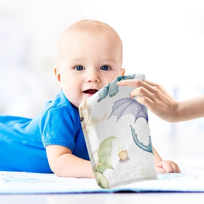 Cute Little Dragons Baby Washcloths, Soft and Absorbent Wash Cloths, Baby Bath Towel, Face Towel for Newborns, Infants, 5 Pack, 12x12 inches