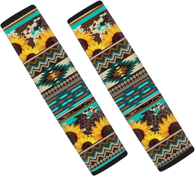 UNICEU Sunflower Navajo Tribal Geometric Car Seatbelt Pads Comfort Soft Auto Interior Seat Belt Shoulder Strap Cushion for Car/Bag, Car Seatbelt Harness Pads