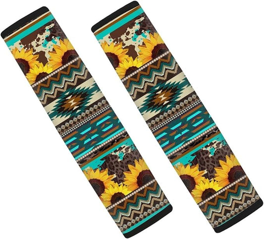 UNICEU Sunflower Navajo Tribal Geometric Car Seatbelt Pads Comfort Soft Auto Interior Seat Belt Shoulder Strap Cushion for Car/Bag, Car Seatbelt Harness Pads