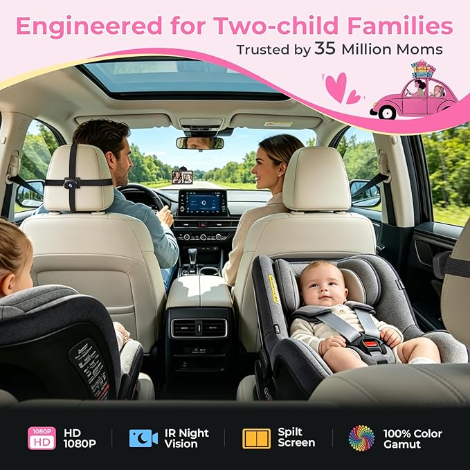 Itomoro Baby Car Camera HD 1080P Dual-Channel Display Car Baby Camera with 2 IR Night Vision Camera, Easily Install 4.3'' Car Camera for Baby with Crystal Clear Wide View for Rear Facing Seat