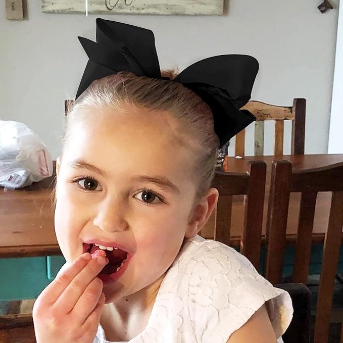 Oaoleer Big Hair Bows for Girls 12 PCS 6" Black Grosgrain Ribbon Large Boutique Bow Alligator Clips Hair Accessories for Toddlers Little Girls Kids