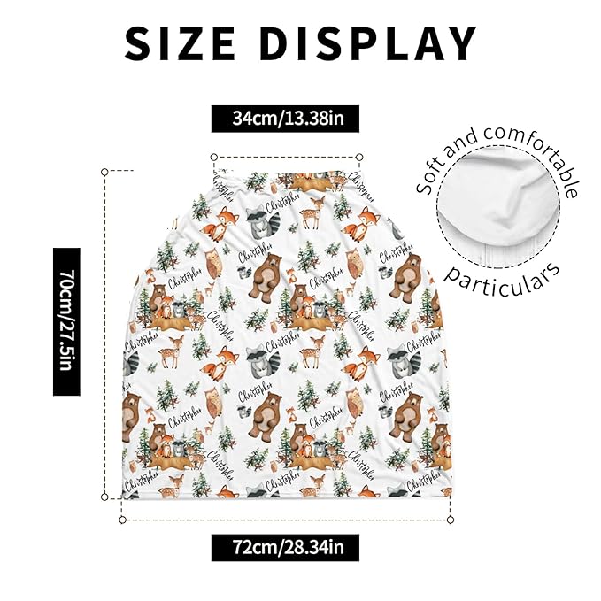 Personalized Baby Car Seat Cover Stroller Canopy: Custom Name Newborn Baby Boy Girl Elastic Woodland Animals Nursing Cover for Moms First Birthday Gift Fox Bear Watercolor(one Size)