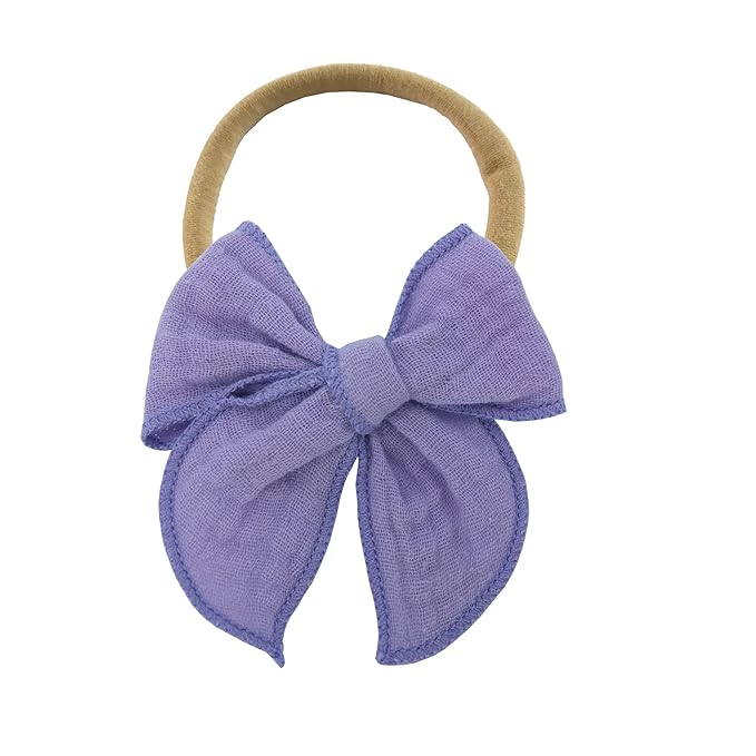 Sugarmelon Original Cotton Gauze Headband for Newborn Toddler Infant Baby Girl Kids Muslin Cotton Hair Bow Headbands Turban Elastic Hair Bands (2 pcs Orchid)