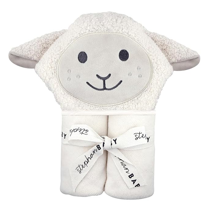 Stephan Baby Hooded Towel - 100% Cotton with Fun Animal Design for Infants and Toddlers, 31" Square, Lamb