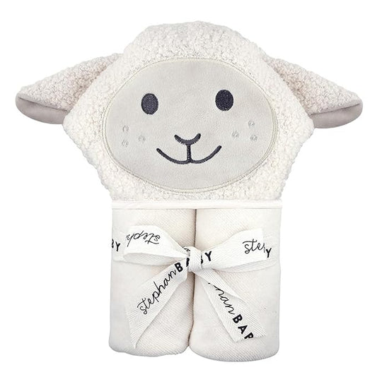 Stephan Baby Hooded Towel - 100% Cotton with Fun Animal Design for Infants and Toddlers, 31" Square, Lamb