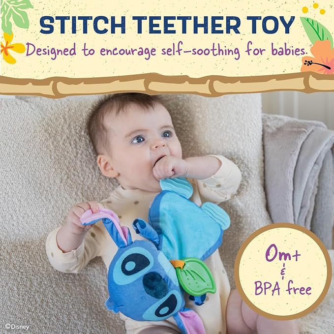Kids Preferred Disney Baby's Lilo and Stitch - Stitch Plush and Sensory Crinkle Teether Toys for Newborn Baby Boys and Girls 10 inches