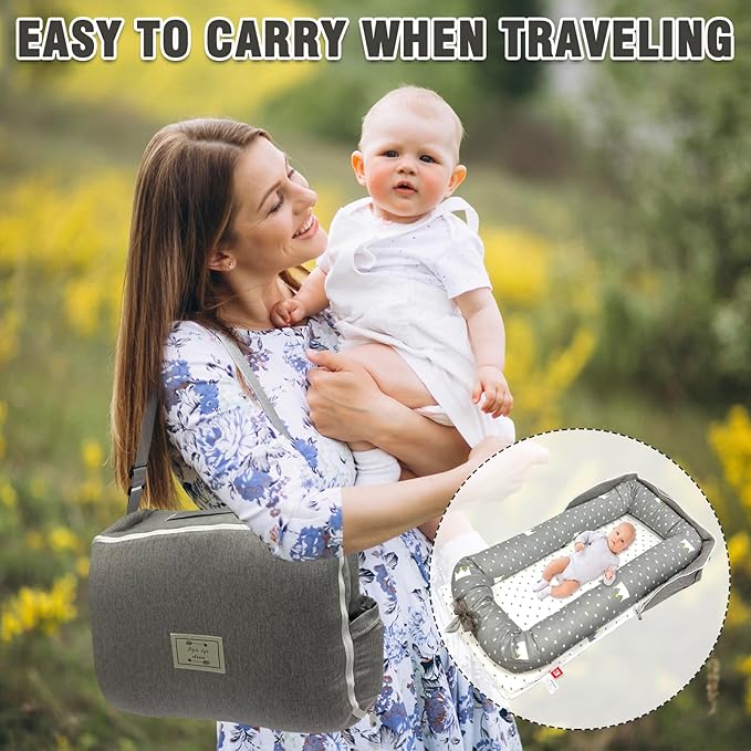 Baby Lounger, Foldable Portable Infant Lounger, Soft Breathable Baby Nest Cover, Suitable for 0-24 Months Newborn Baby Lounger,Home Travel Dual-Purpose Baby Nest(Grey)