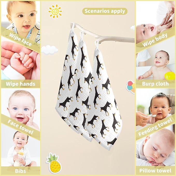 vvfelixl Colored Doberman Dog Baby Burp Cloths Baby Muslin Washcloths for Boys Girls Cotton Baby Face Towel for Newborn Infants Soft and Absorbent 11.8 X 11.8 in, 5 Pack