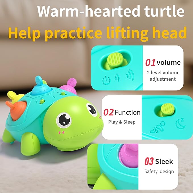 Baby Musical Crawling Toys 6 to 12 Months, Infant Turtle Light Up Toy for Teething Fine Motor Sleep Aid, Baby 7 8 9 10 11 Months 1 Year Old Boy Girl Gift