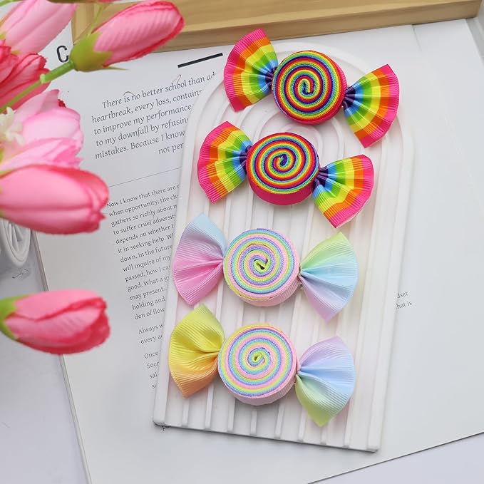 Valentines Pink Candy Rainbow Hair Bows Clips Valentine's Day Alligator Hair Clips Hairpins Hair Accessories for Teens Gift