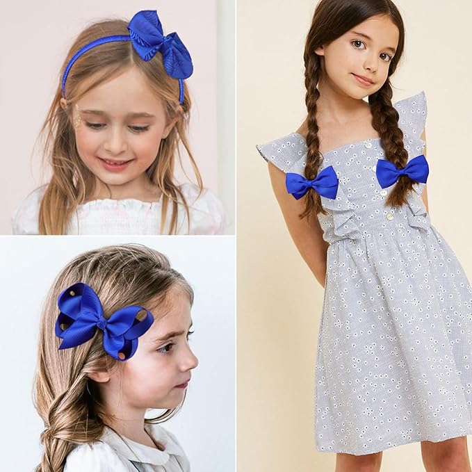 DEEKA Royal Blue 15 Pieces Hair Accessories Set - Uniform Hair Bows, Clips, Headband, Ties for Toddler School Girls
