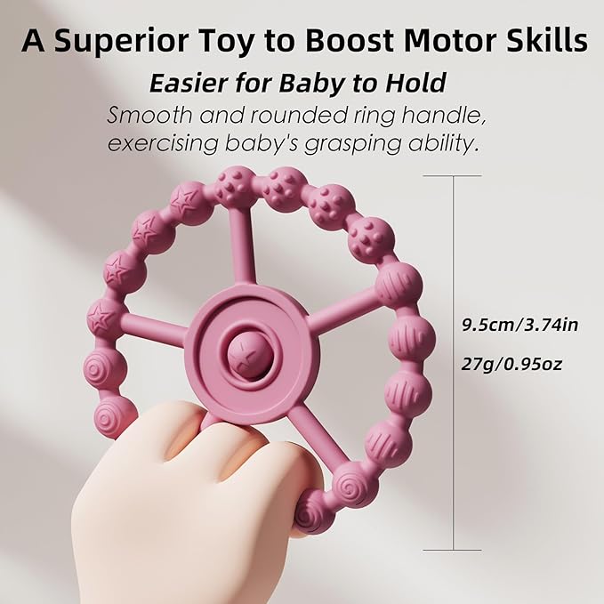5 Pack Stylish Silicone Baby Teething Toys: 4 Teething Rings and Extra Silicone Clip, Teething Rings for Babies 0-6 Months 6-12 Months, Toddler Teether, Baby Essentials Girl, Infant Teething Relief