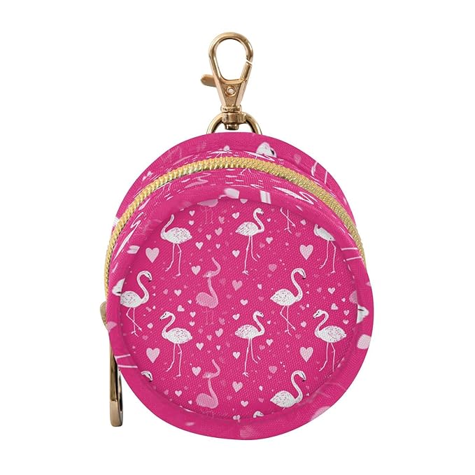 Pacifier Holder with Clip Pacifier Case for Diaper Bag Round Baby Pacifier Pouch Box Bag Portable Hot Pink Flamingos and Hearts