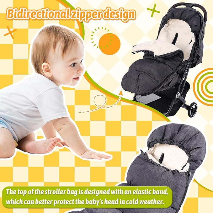 Baby Footmuff for Winter Outdoors Stroller Layer Waterproof Outer Soft Lambswool Liner Designed for Cold Wind Moisture Protection Suitable -30F/-22C Universal Fit Stroller
