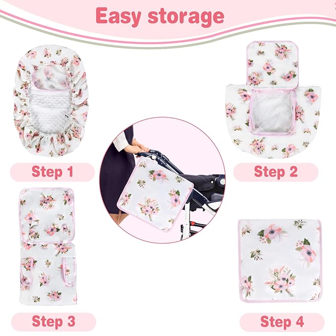 SMTTW Baby Car Seat Covers, Infant Car Canopy for Spring Summer Autumn Winter, Universal Fit, Snug Warm Breathable, Car Seat Canopy for Boys Girls (White Flower)
