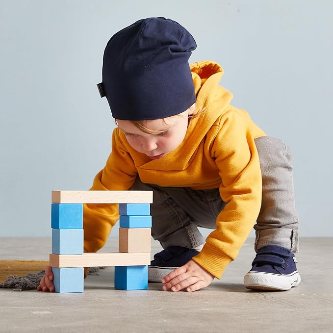 HABA Colored Wooden Building Blocks - 46 Piece Set of Wooden Toys, Stacking Toys for Toddlers 1-3 for Open Ended STEM Play, Made in Germany