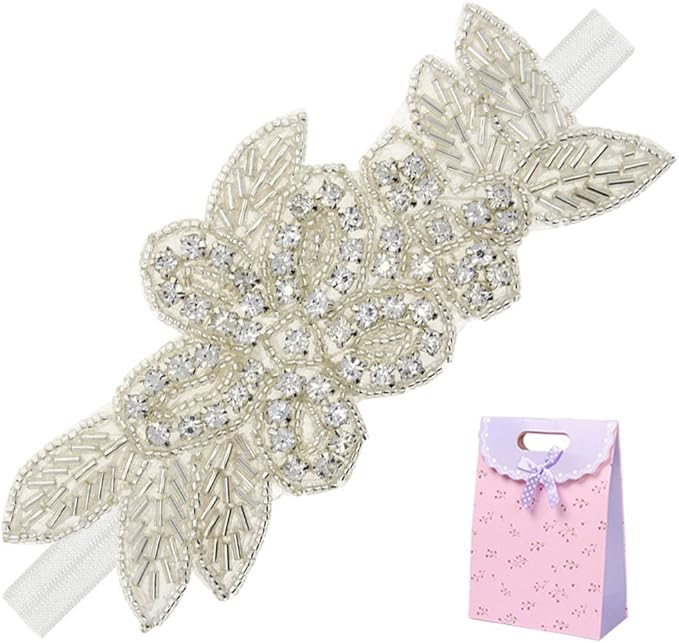 Elesa Miracle Little Baby Girl Rhinestone Flower Headband, Baby Hair Accessories in Gift Bag