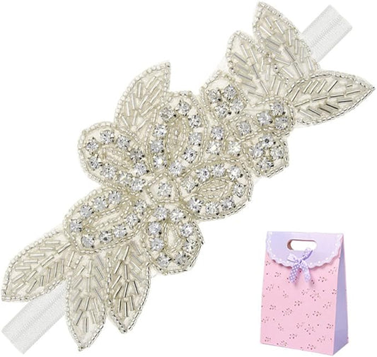 Elesa Miracle Little Baby Girl Rhinestone Flower Headband, Baby Hair Accessories in Gift Bag