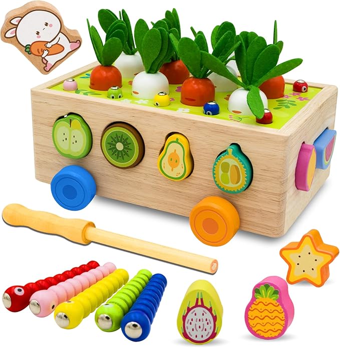 MEGRANATE Montessori Wooden Shape Sorter for Baby Carrot Shape Sorting Toy for Toddlers 3+ Montessori Shape Puzzles Fine Motor Toys Sensory Learning Educational Toys for Kids 1 2 3 4 5 6 Years Old