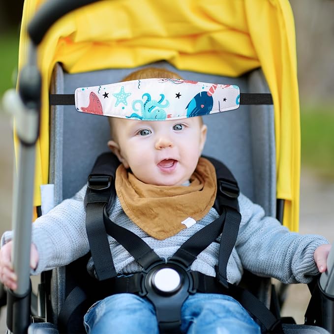 HESTYA 2 Pcs Carseat Head Support Toddler, Stroller Seat Headrest for Sleeping Traveling, Neck Relief Headband Strap for Kids Children Toddler Infant(Ocean Animals)