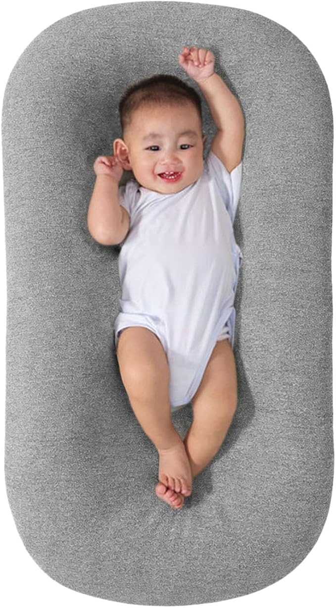 Baby Lounger, Baby Lounger for Newborn, Soft Breathable Washable Infant Lounger for Baby Home and Travel (Grey, 0-12 Months)