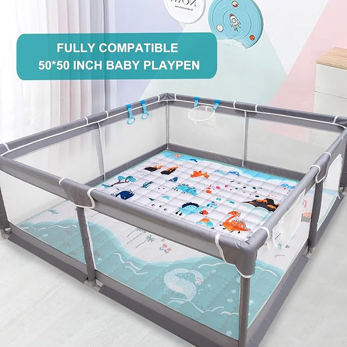 Baby Play Mat 50"x50",Foldable Kids Play Mat for Playpen Washable Crawling Baby Play Mats for Floor Soft Polyester Baby Mat Non Slip Cushioned Playmats for Babies Toddler Infants Tummy Time