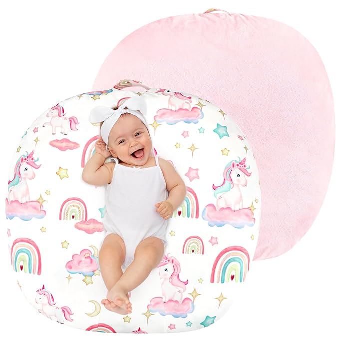 Newborn Lounger Cover for Boys Girls, Soft Comfortable Baby Lounger Cover 1 Pack Reversible Removable Fleece Slipover for Infant Lounger Pillow, Unicorn (Cover Only)