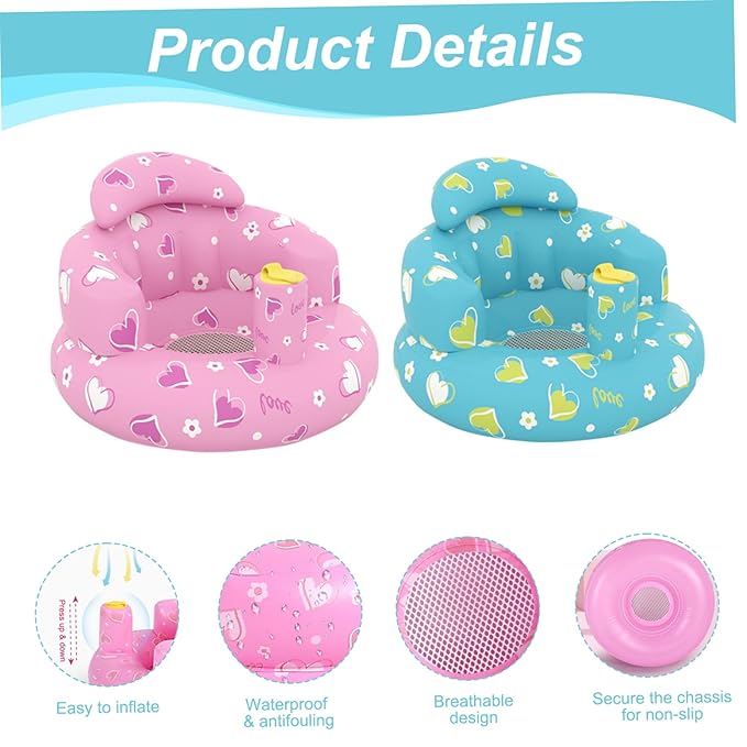 Baby Seat Inflatable Baby Chair Cute Inflatable Baby Seat Stable Blow Up Baby Chair with Built in Pump Baby Seat for Babies 3-36 Months, Floor Seater Gifts., pink