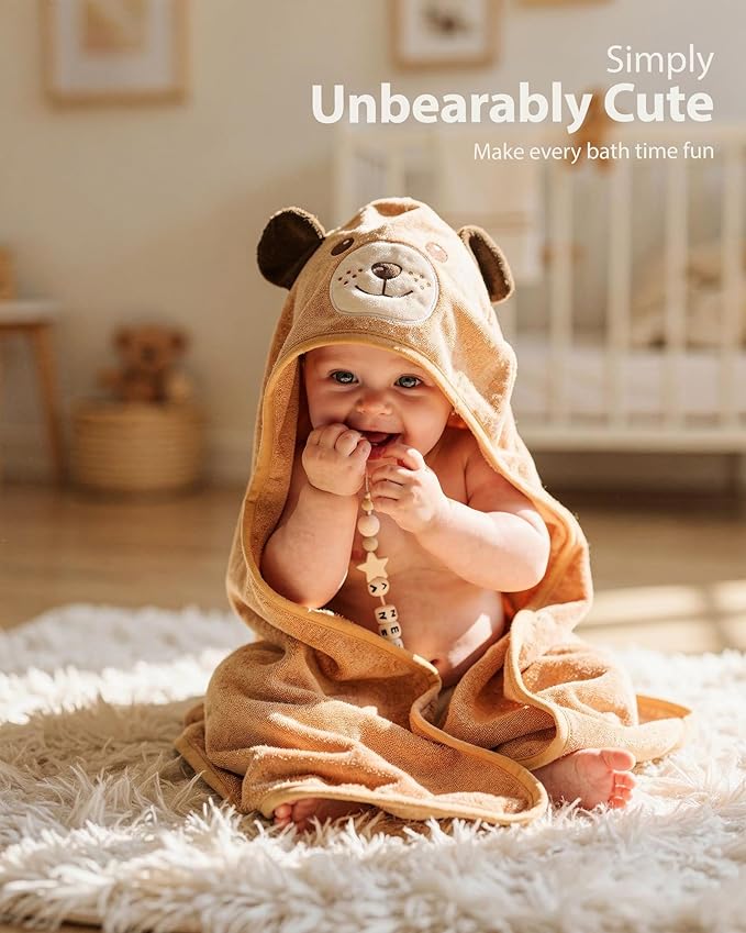 MINIBOO Hooded Baby Towels for Newborn & Toddler - Super Soft Baby Bath Towels with Hood, Highly Absorbent Viscose Made from Bamboo Hooded Towel for Boys, Girls, Newborn Essentials