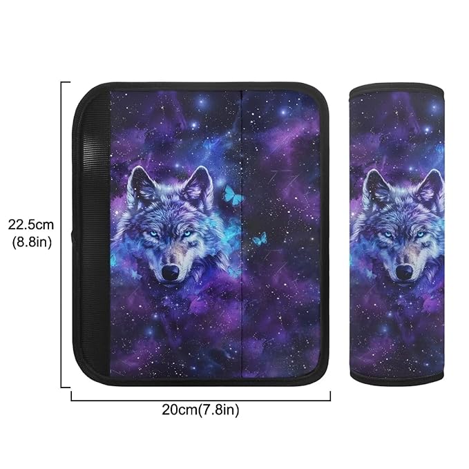 Biyejit Galaxy Wolf Baby Car Seat Neck Cover, 2 Pcs Carseat Belt Cover Pad, Shoulder Strap Protectors, Seat Belt Covers Cushion for Boys Girls