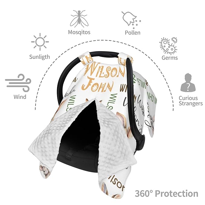 Personalized Winter Car Seat Covers for Babies with Name Rabbit Minky Baby Car Seat Cover for Boys Girls Custom Infant Carseat Covers Baby Blanket Nursing Cover Breastfeeding Scarf