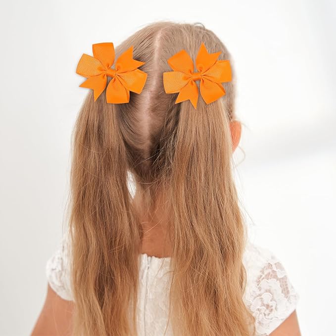 Choicbaby 3 Inches Hair Bows for Girls Orange Grosgrain Ribbon Pinwheel Hair Bows Clips Toddler Hair Clips for Birthday Baby Shower 6 Pack Photo Props