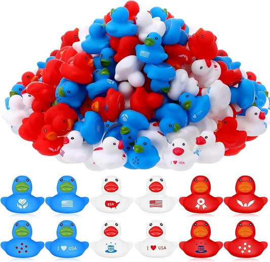 Junkin 300 Pcs Patriotic Rubber Ducky Bulk 1.57 Inch 4th of July Float Rubber Ducks Independence Day Small Duckies Bulk for Memorial Day Pool Party (Patriotic)