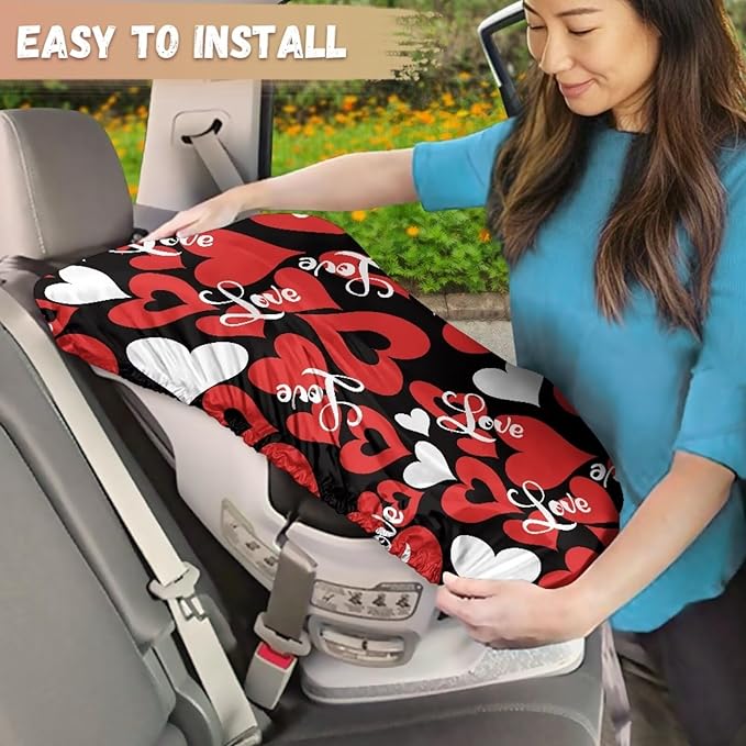Valentines Day Car Accessories Car Seat Cover Baby Car Seat Sun Shade Cover with Red Heart Print, Tear-Resistant Baby Seat Covers Keep Baby Cool and Child Safety for Travel, Easy to Install