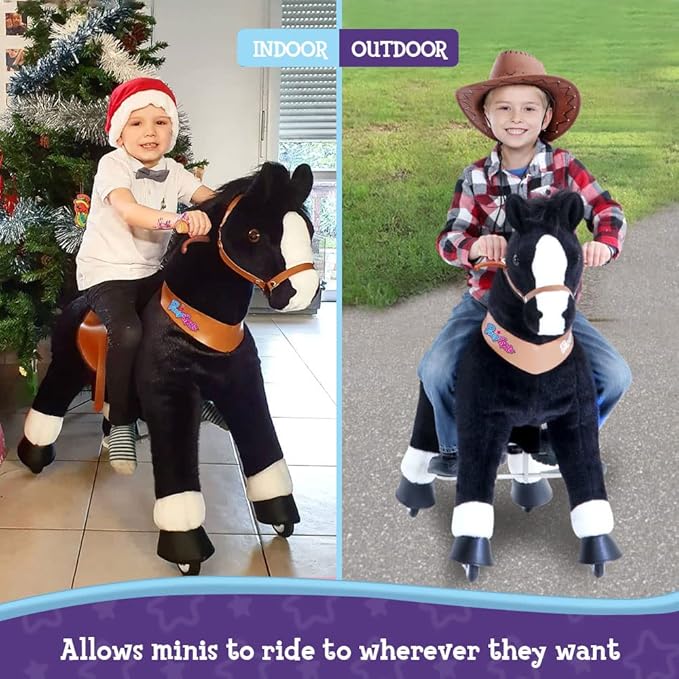 PonyCycle Ride on Toys Kids Riding Horse Ride-on Rocking Horse Pony Cycle for Toddlers Walking Animal Unicorn Toys Birthday Gifts Black Horse Size 4 for Age 4-8 Ux426