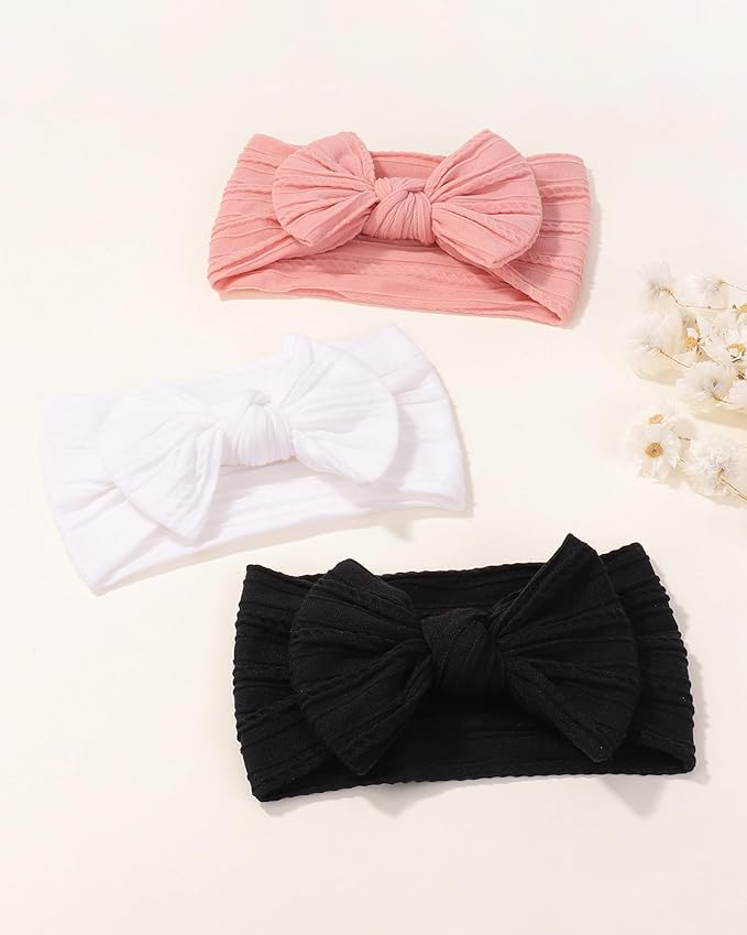 jollybows Baby Girl Headband Bows Nylon Head Wraps Newborn Hairbands Infant Toddler Hair Bow (1- Black White Pink)
