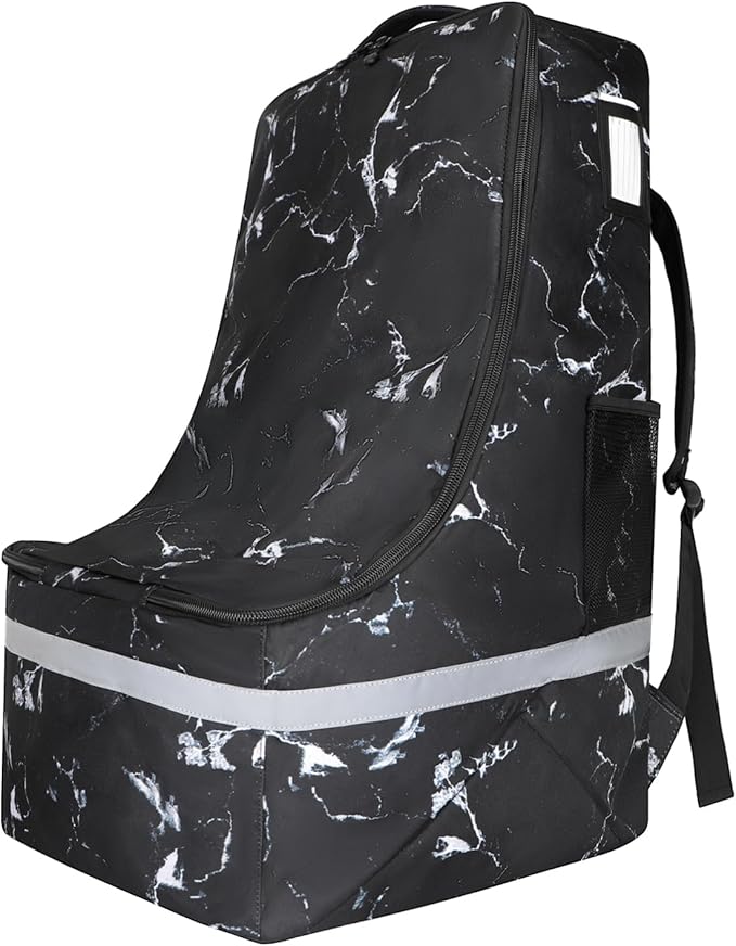 LARIPOP Car Seat Travel Bag for Airplane, Universal Gate Check Car Seat Bag, Padded Backpack with Waist Belt, Reflective Strips & Protective Feet, Fits Infant Convertible Booster Seats, Black