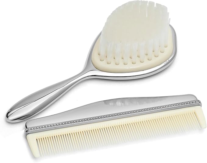 Silver-Plated Baby Brush and Comb Set – Elegant Keepsake Gift for Newborns, Christening, or Baby Shower