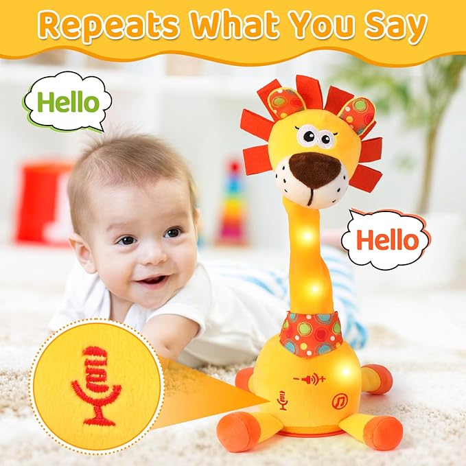 Dancing Talking Lion Baby Toy, Adjustable Volume Interactive Mimicking Toy Singing Recording Repeating What You Say Lion Toy, Musical Birthday Gift for Grandkids Infants Toddlers(Orange)