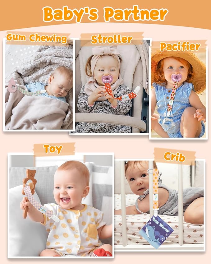 babygoal Plaid Pacifier Clips, 6 Pack Binky Paci Holder Leashes Fits for Most Baby Pacifiers and Binkies